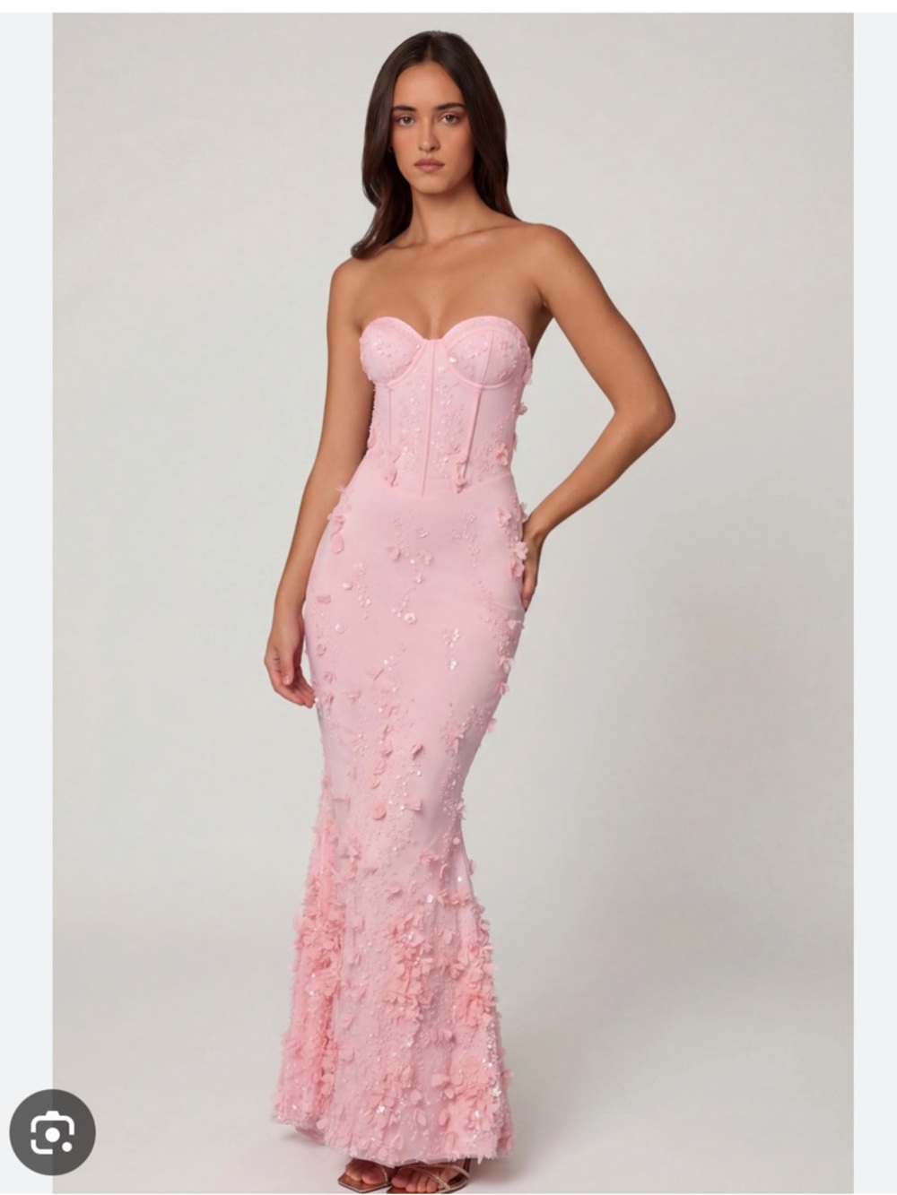 Oh Polly Pink Strapless Embellished Maxi Dress
